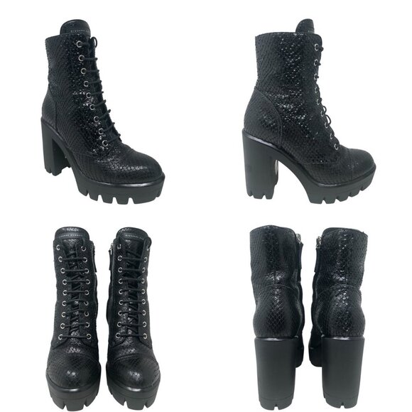 Giuseppe Zanotti Gintonic Black Snake Embossed Leather Combat Platform Boots 7.5 - Picture 15 of 16